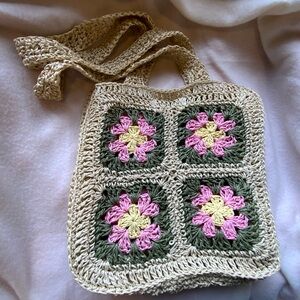 NEW Hollister crochet geo Handmade Crochet Floral Tote Bag - Pink, Green, Cream